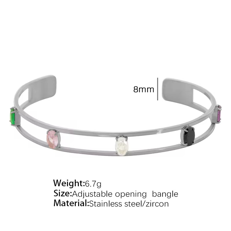 JEWELRY SZ14 New Vintage Premium Feeling Stainless Steel Bracelet Open Set Zirconia Bangle My Store