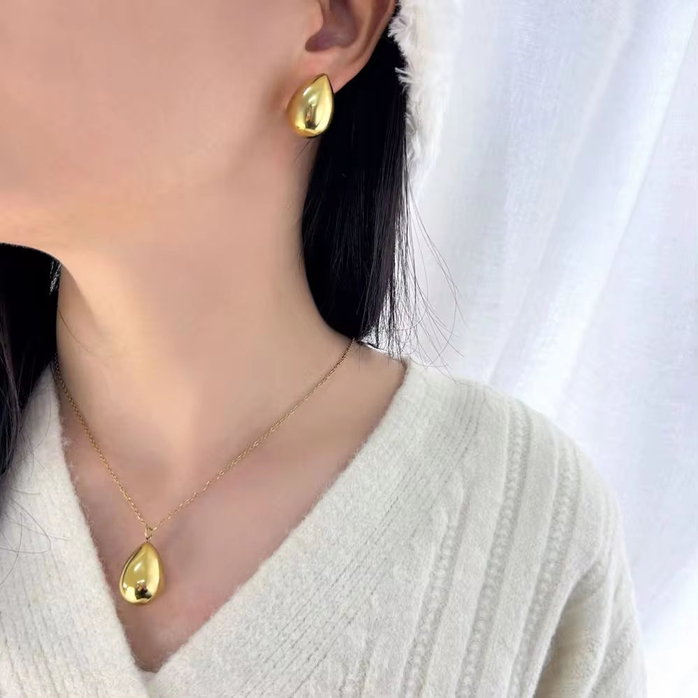 Polished 18K Golden Hollow Water Drop Stainless Steel Jewelry Set Elegant Women'S Fashion Jewelry Waterproof My Store