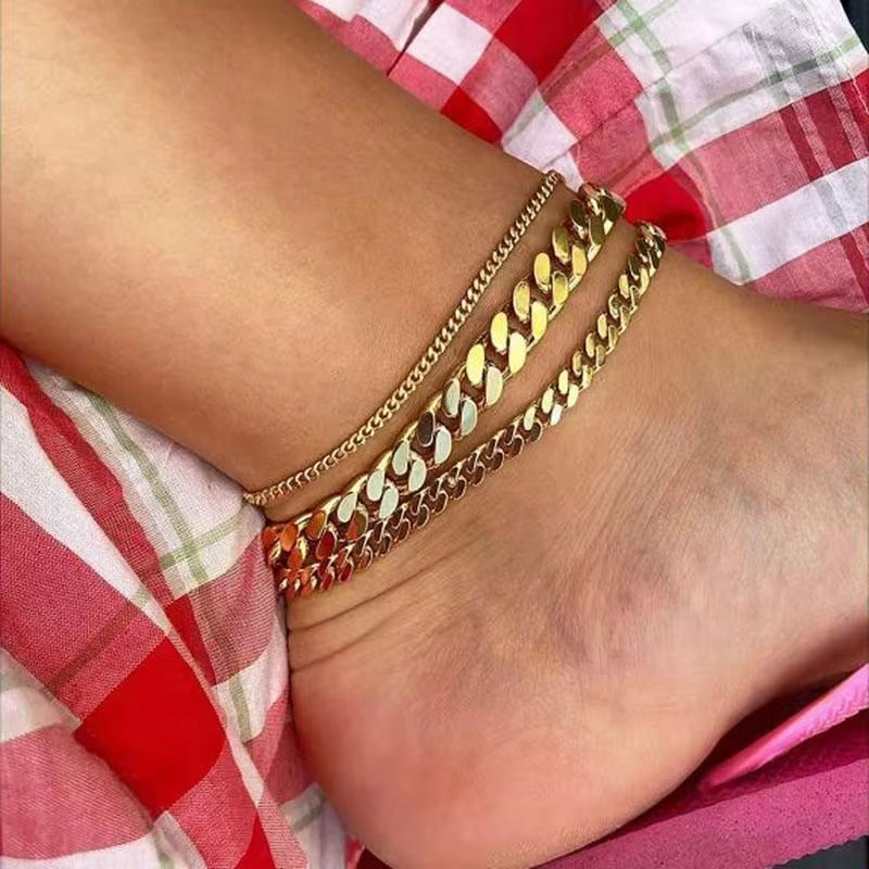 Non Tarnish Gold Plated 316L Stainless Steel Anklets for Women Cuban Link Anklet Bracelets 18K Gold Jewelry My Store