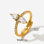 INS Charm Gold Plated Drop Shape Crystal Rhinestone Rings Waterproof Stainless Steel Jewelry Wrap Open Rings Gift for Women My Store