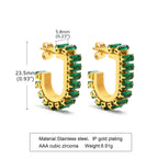 Good Quality 18K Gold Plated Green Cubic Zircon Earrings Deliate No Fade Stainless Steel Bling Diamond U Shape Earrings My Store