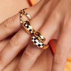 Wholesale 18K Gold Plated Black White Plaid Binding Stainless Steel Rings for Women My Store