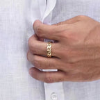 Tarnish Free Croissant Ring 18K Gold IP Plated Stainless Steel Striped Ring Miami Cuban Chain Chunky Ring My Store