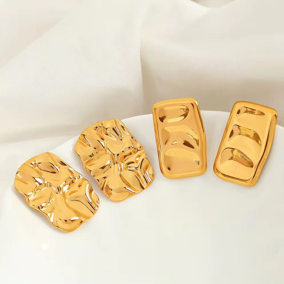 JEWELRY EH270-1 Fashion Lava Ruffles Hammered Delicate Earrings Stainless Steel Gold Plated Rectangle Geometric My Store