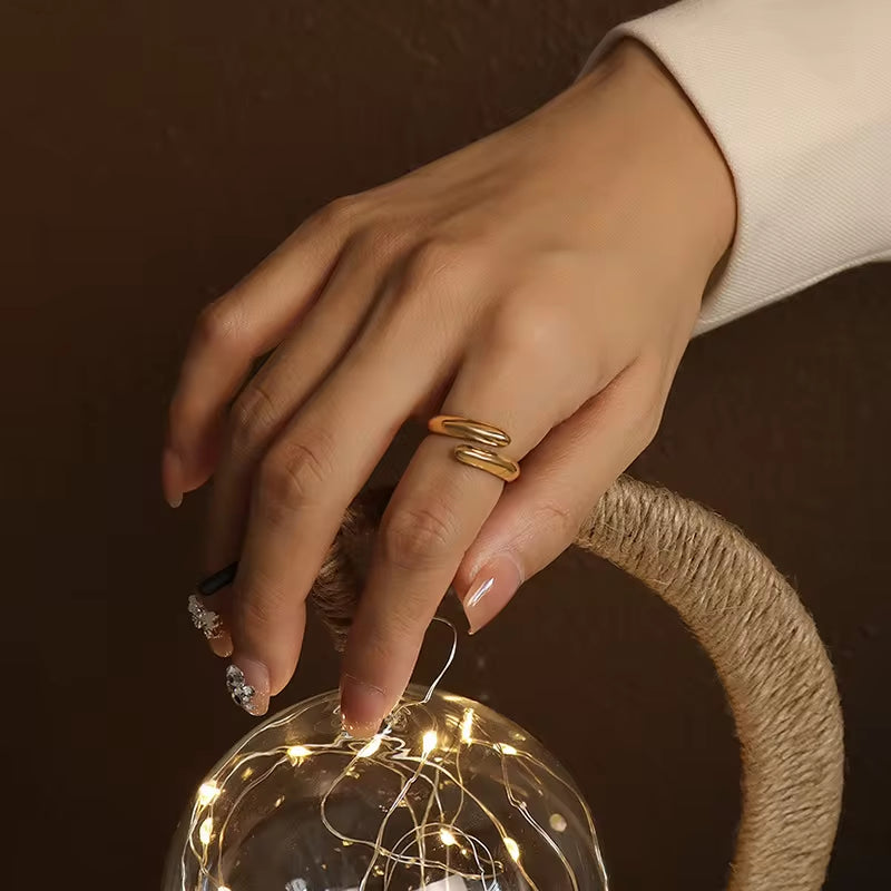 Personalized 18K Gold Plated Open Stainless Steel Waterproof Jewelry Double Open Rings for Women My Store