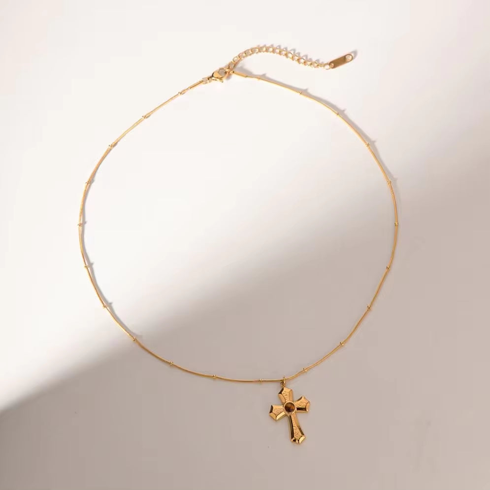 Jewelry 18K PVD Gold Plated Hammer Cross Necklace Tiger Eye Stone Cross Pendant Necklace for Women My Store