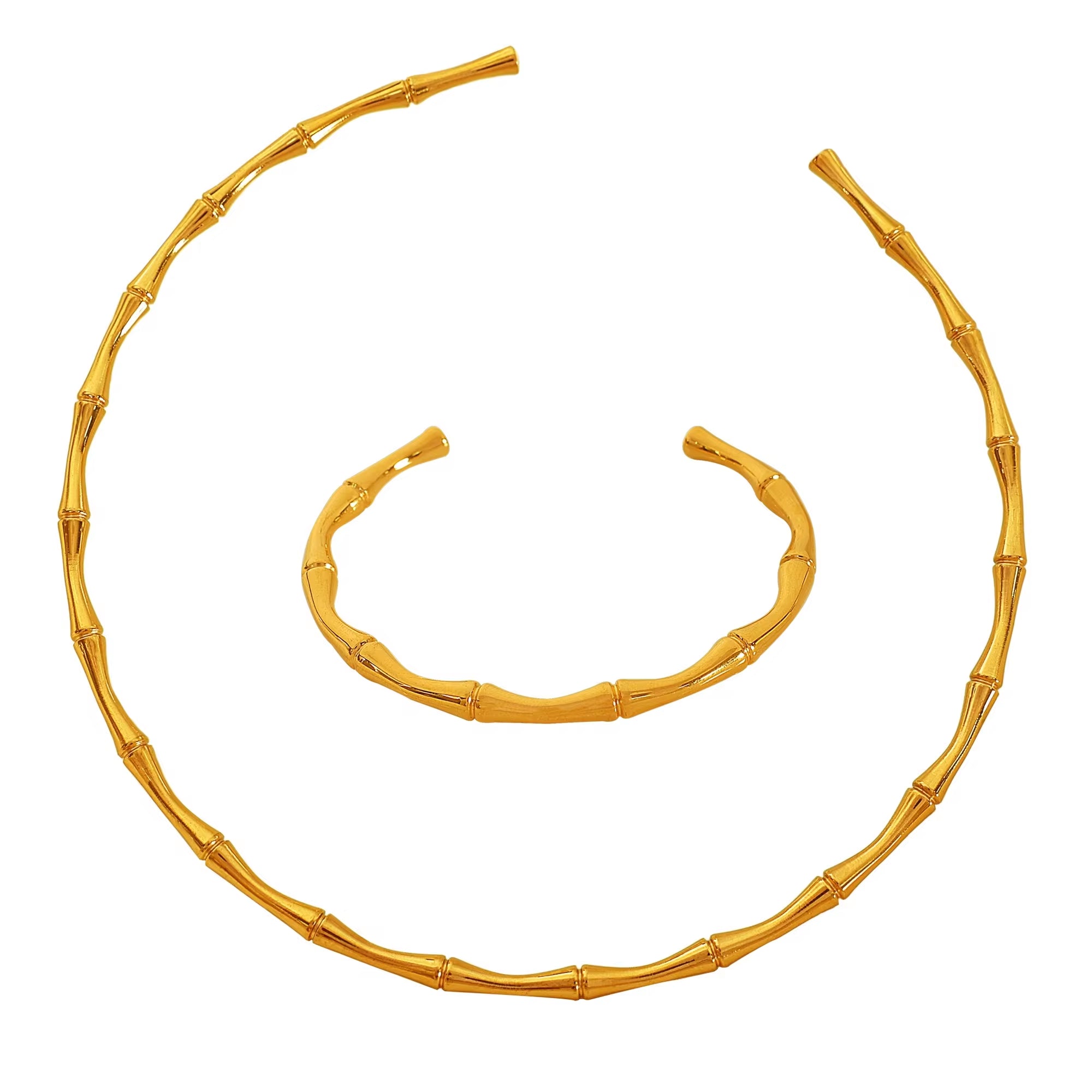 JEWELRY XL72-SZ58 Wholesale Thin Bamboo Open Collar Bangles Fashion Necklace Stainless Steel Plated 18K Gold My Store