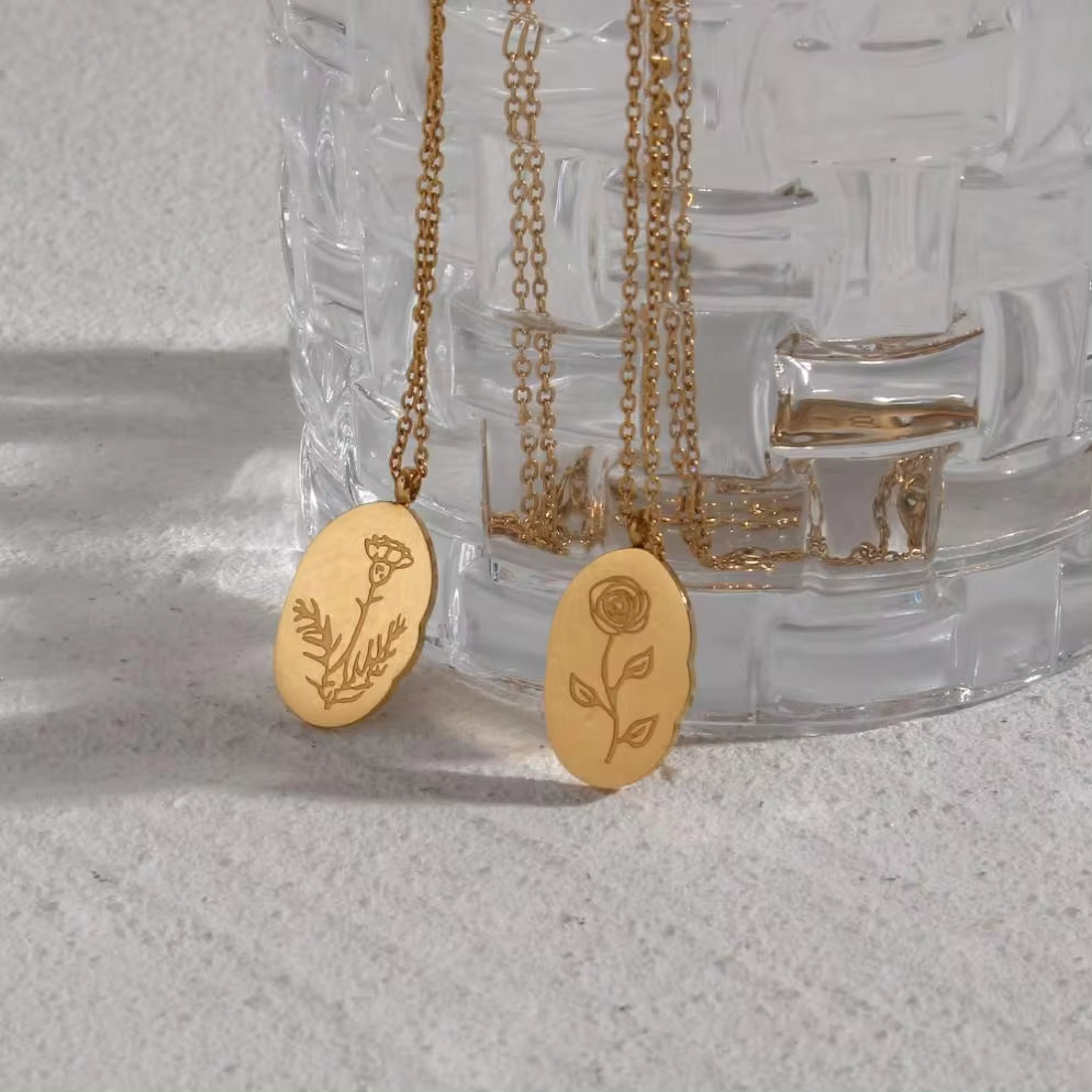 Trendy Month Flower Design 18K Gold Plated 12 Birthstone Pendant Necklace Tarnish Free Jewelry in Stainless Steel My Store