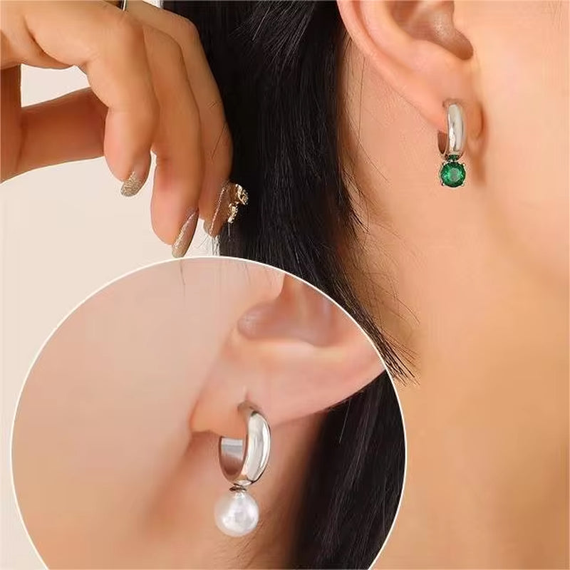18K Gold Plated Stylish Charm Aretes Jewelry Stainless Steel Geometric Drop Pearl Zircon Studs Earrings Orecchino My Store