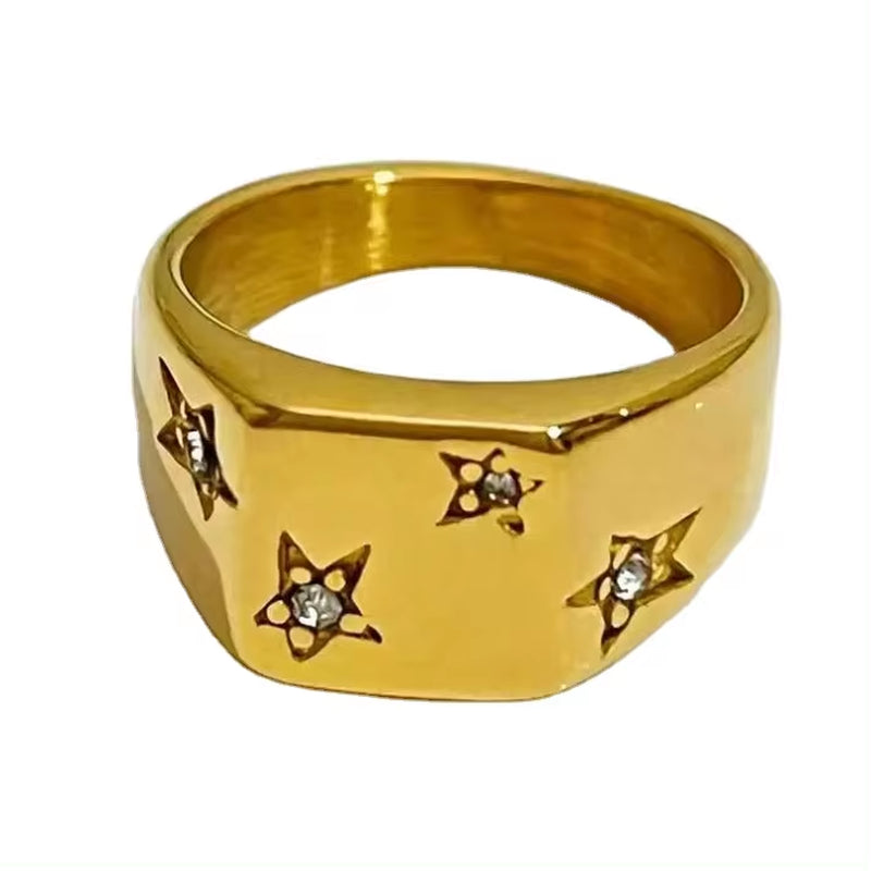 Stylish High Polished Stainless Steel Pentagram Cz Geometric Ring 18K Gold Plating No Fade Titanium Steel Smooth Square Ring My Store