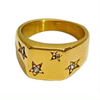 Stylish High Polished Stainless Steel Pentagram Cz Geometric Ring 18K Gold Plating No Fade Titanium Steel Smooth Square Ring My Store