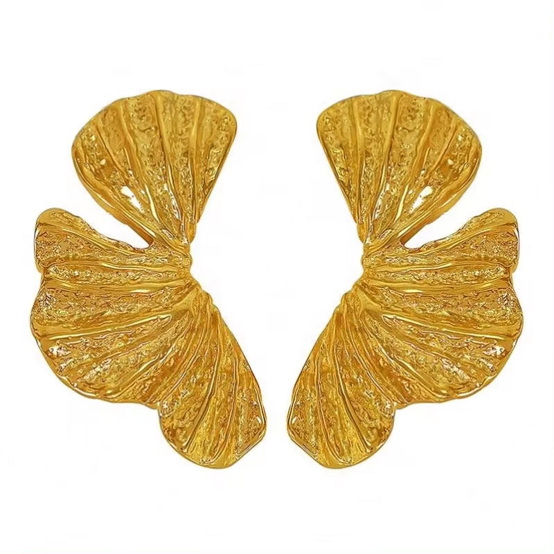 JEWELRY EH103 Fashion Ginkgo Biloba Earrings Fashion Earrings Exaggerated Heavy Duty Stainless Steel Earrings My Store