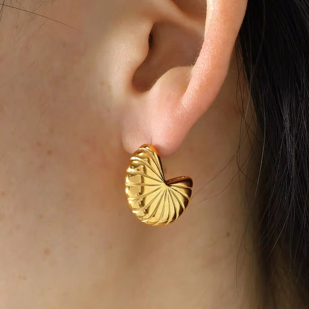 JEWELRY EH238 Hot Sellingstainless Steel 18K Gold Plated Earrings Women'S Scalloped Threaded Personalised Earrings My Store