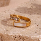 Zircon Shell Ring Gold Plated Jewelry Engagement Ring Waterproof 316L Stainless Steel Jewelry My Store