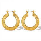 JEWELRY EH187 Wholesale Stainless Steel Gold Plated 18K Circle Earrings Textured U-Thread Earrings My Store