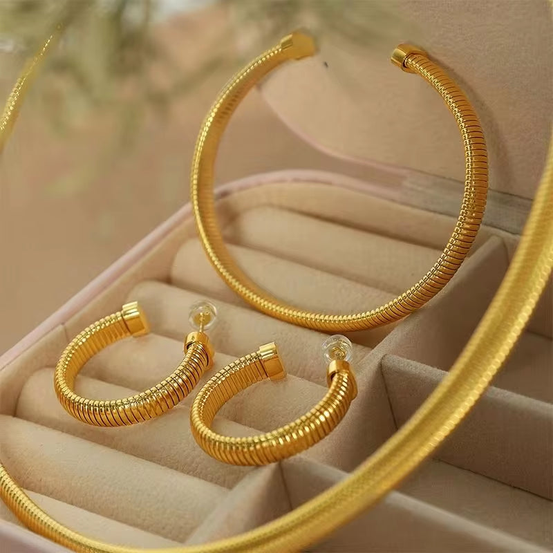 JEWELRY XL34-SZ08-EH34 Fashion Threaded Wide Face Retro Bracelet Stacking Personalized Metal Snake Necklace Earrings My Store