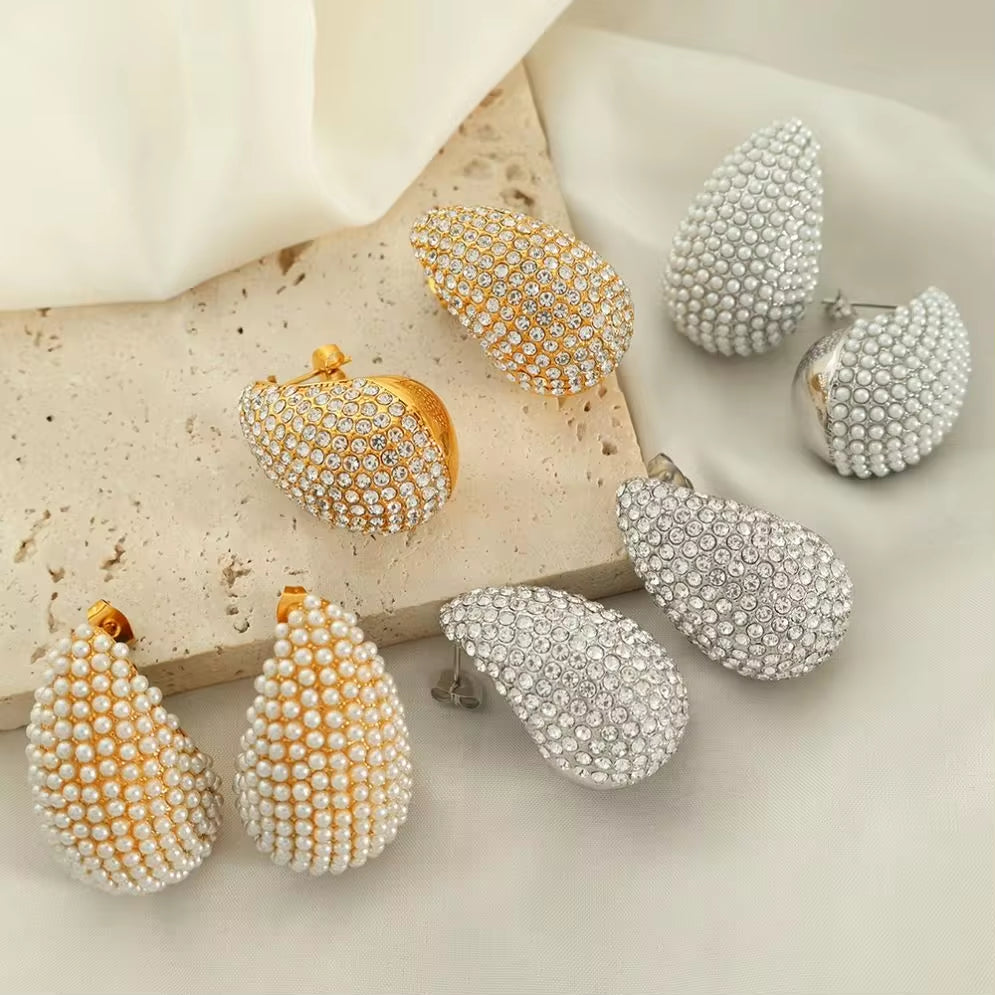 JEWELRY EH200-1 French Gold Large Teardrop Earrings Set Diamond Gum Bead Earrings Exaggerated Earrings My Store