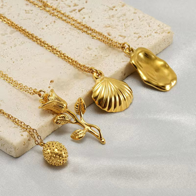 Vintage 18K Gold Necklace Fashion Stainless Steel Choker Necklace Trendy Shell Rose Pendant Necklace for Women My Store