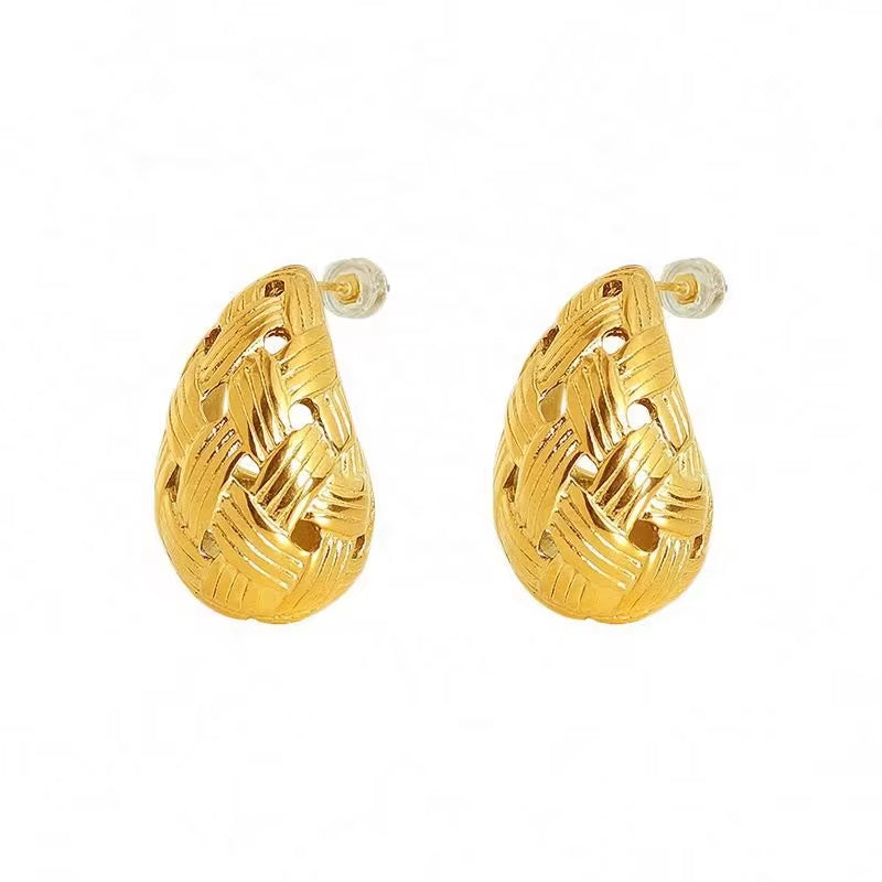 JEWELRY EH63 18K Gold Plated Stainless Steel Women Fashion Waterdrop Waterproof Jewelry Hollow Drop Earrings My Store