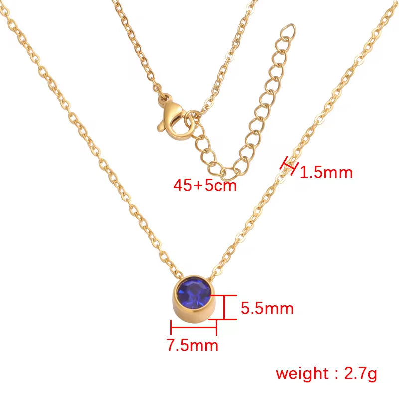 Waterproof 18K PVD Gold Plated 12 Month Birthstone Necklace Stainless Steel Colorful Crystal Pendant Necklace for Women My Store