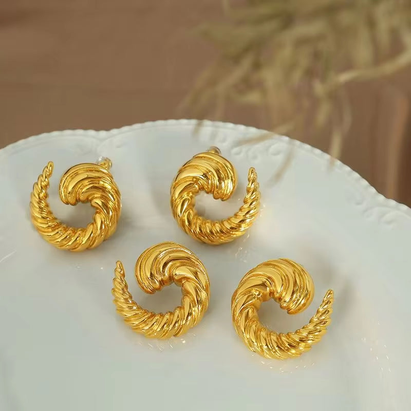 JEWELRY EH80 French Stainless Steel Stud Earrings Fashion Cow Horn Pattern Earrings for Women My Store