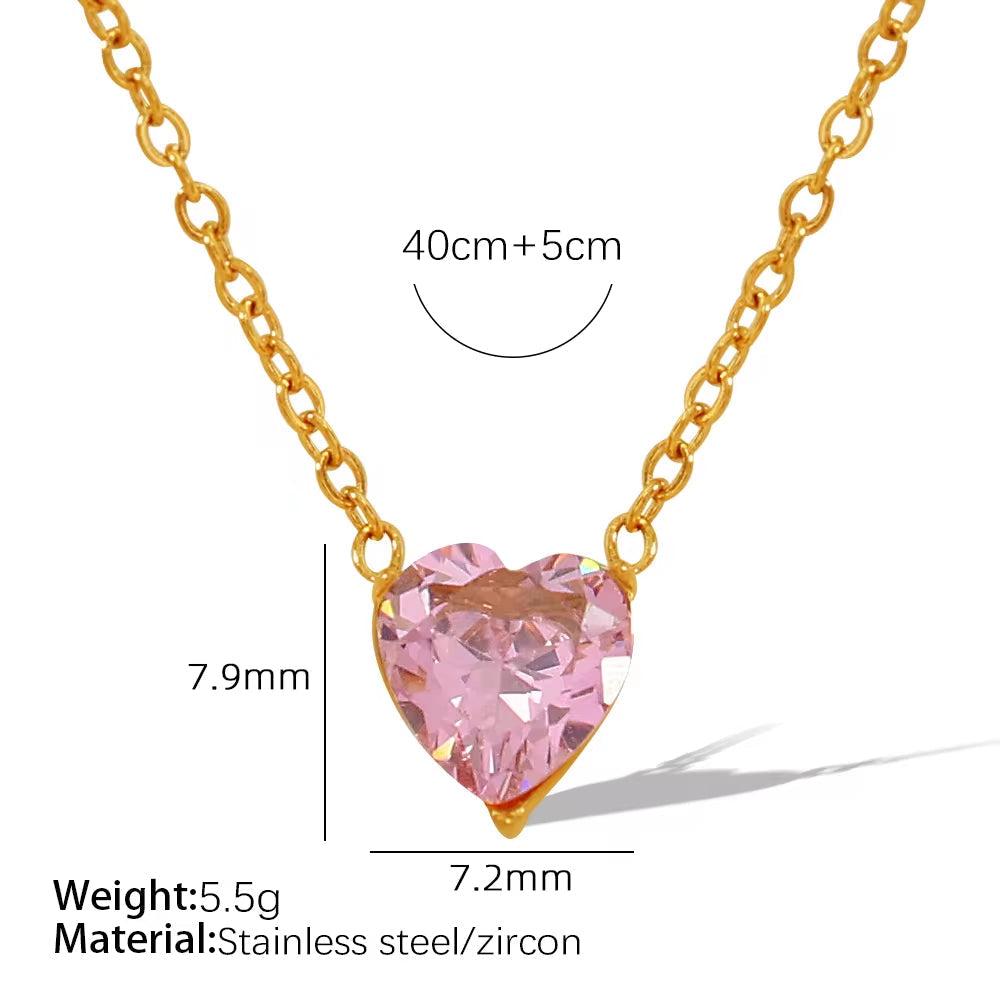 JEWELRY XL90 Fashion Zirconia Peach Heart Heart Pendant Necklace Collar Chain Micro Zirconia Necklace My Store