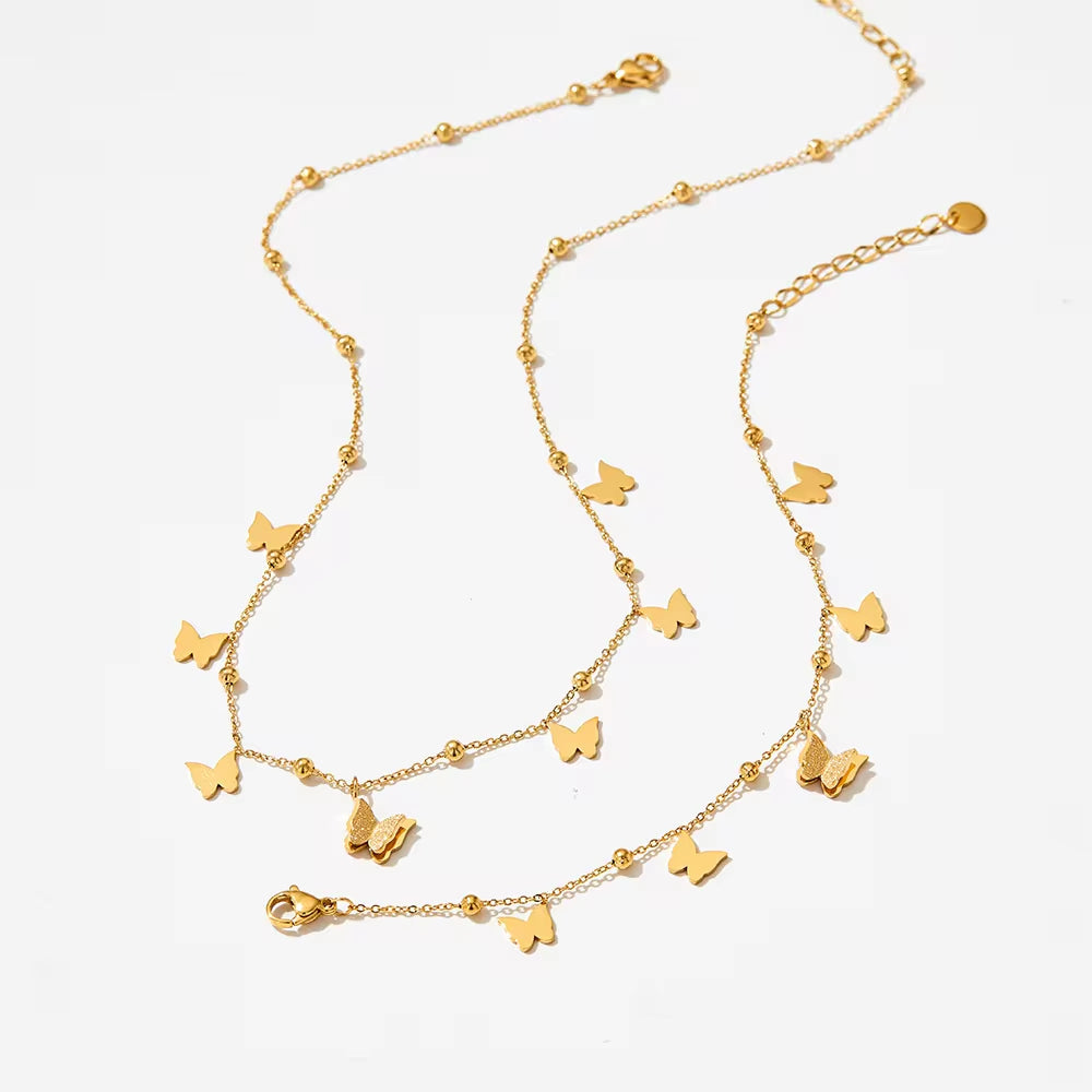 2024 New Design Classic Stainless Steel Gold Plating Bead and Butterfly Chain Necklace Bracelets My Store