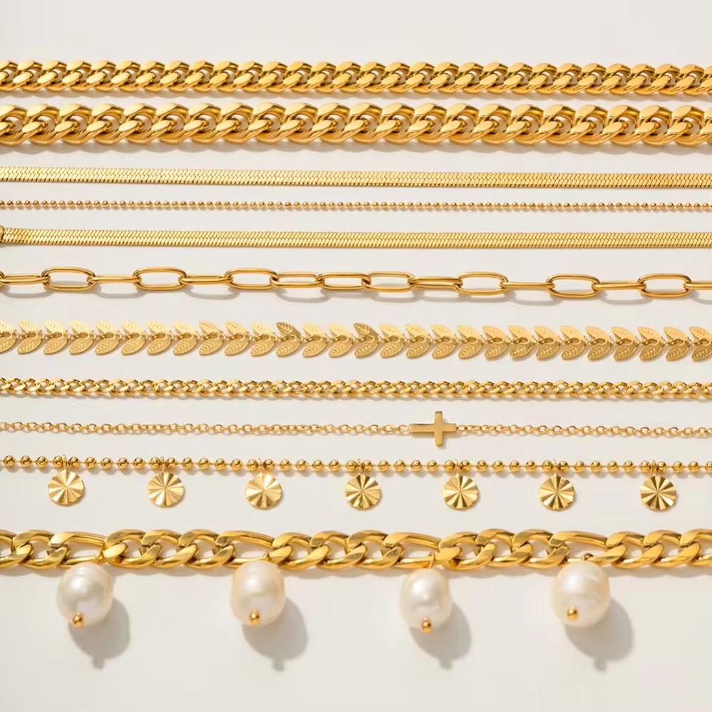 Dainty 18K Gold Plated Stainless Steel Simple Jewelry Gift Waterproof Chain Cross Double Layer Daity Anklet for Women My Store