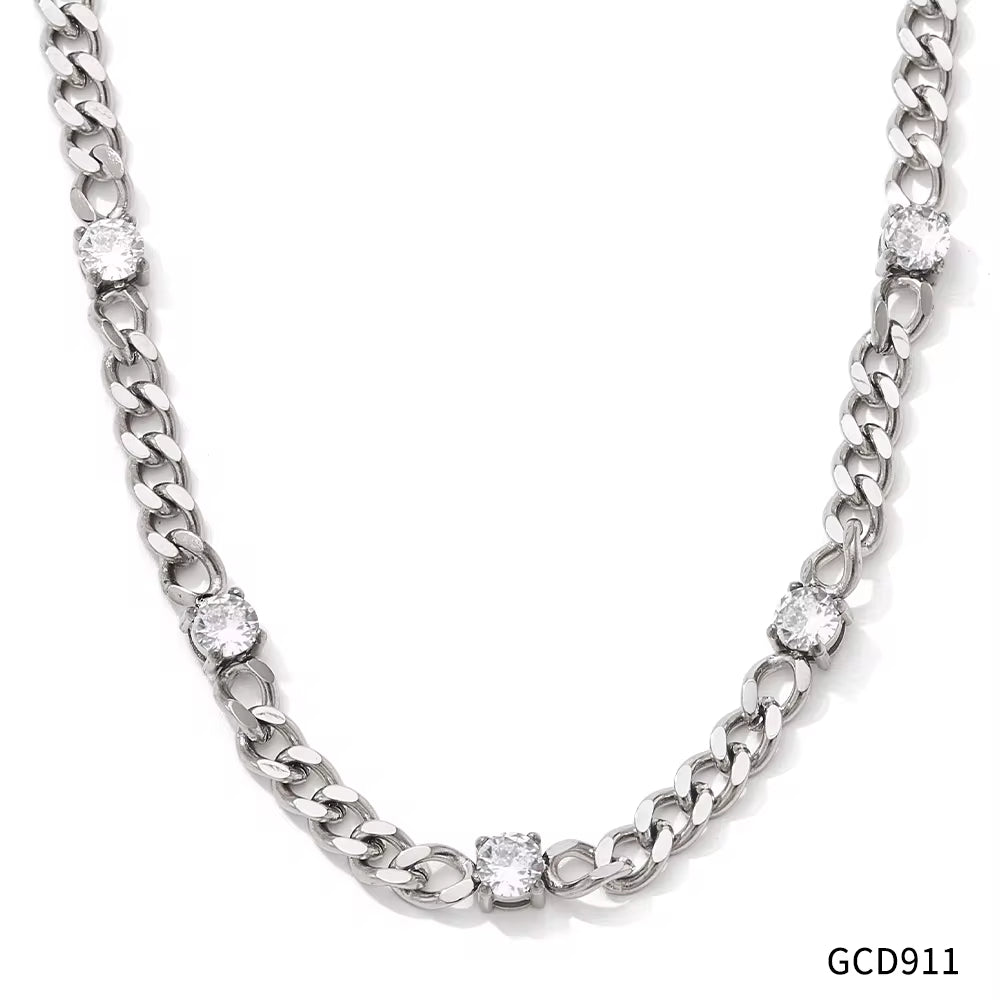 Exquisite Cubic Zirconia Stainless Steel Rainbow Cz Necklace Bracelet for Women Waterproof Fashion Jewelry Set My Store