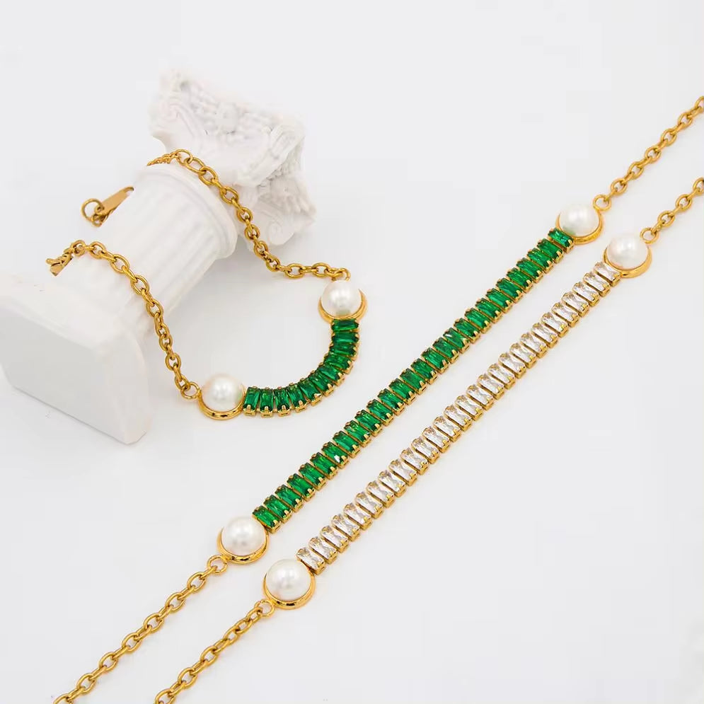 Stainless Steel Pearl Zircon Pendant Necklace for Women Jewelry Fashion Luxury Statement Necklace My Store