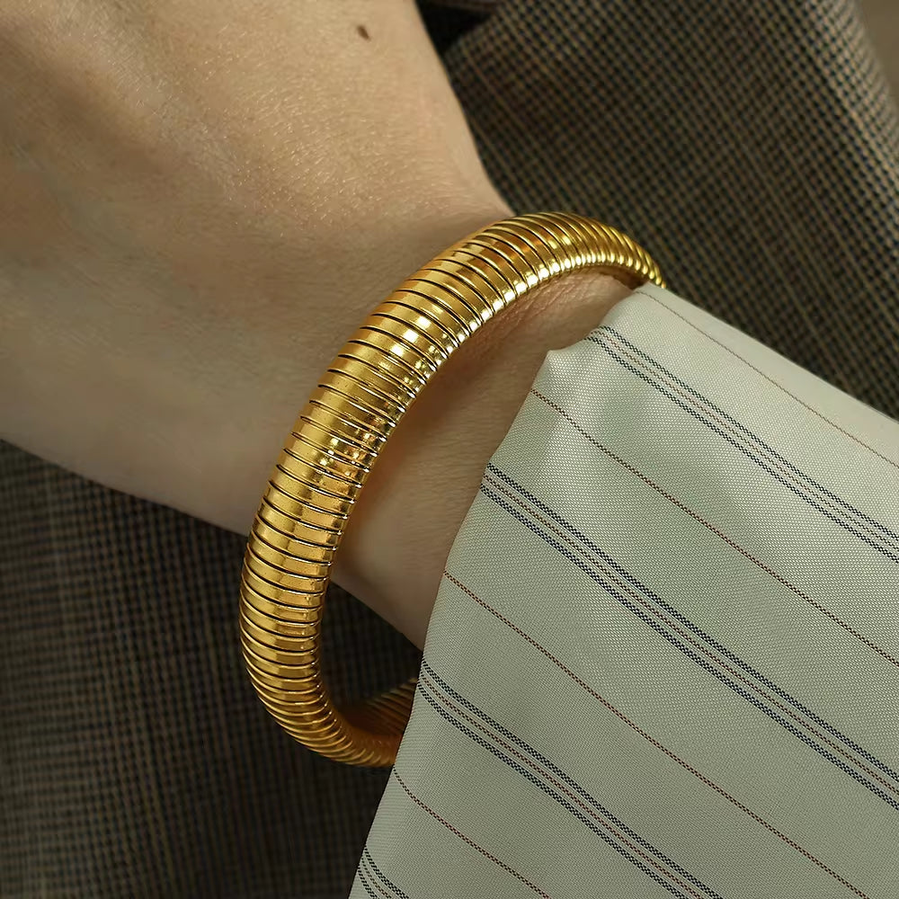 JEWELRY SZ12 Fashion Wide Face Colorblock Bangles Stretchy Snake Bone Hip Hop Style Bangles My Store