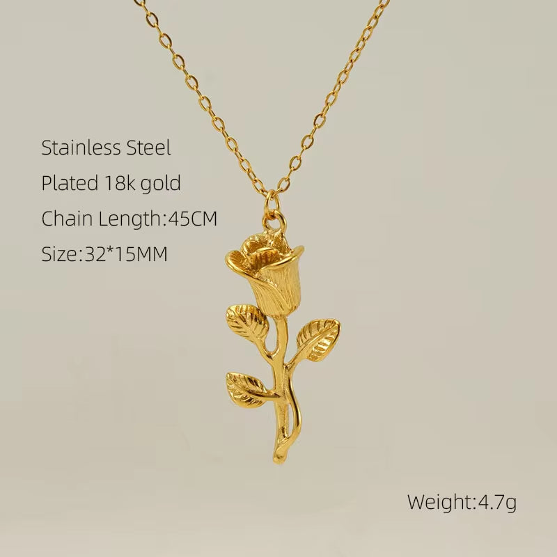 Vintage 18K Gold Necklace Fashion Stainless Steel Choker Necklace Trendy Shell Rose Pendant Necklace for Women My Store