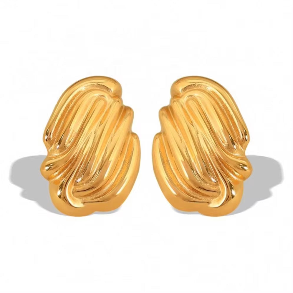 JEWELRY EH261 Hot Vertical Stripes Shell Shape Earrings Fashion Stainless Steel Gold Plated 18K My Store