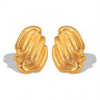JEWELRY EH261 Hot Vertical Stripes Shell Shape Earrings Fashion Stainless Steel Gold Plated 18K My Store