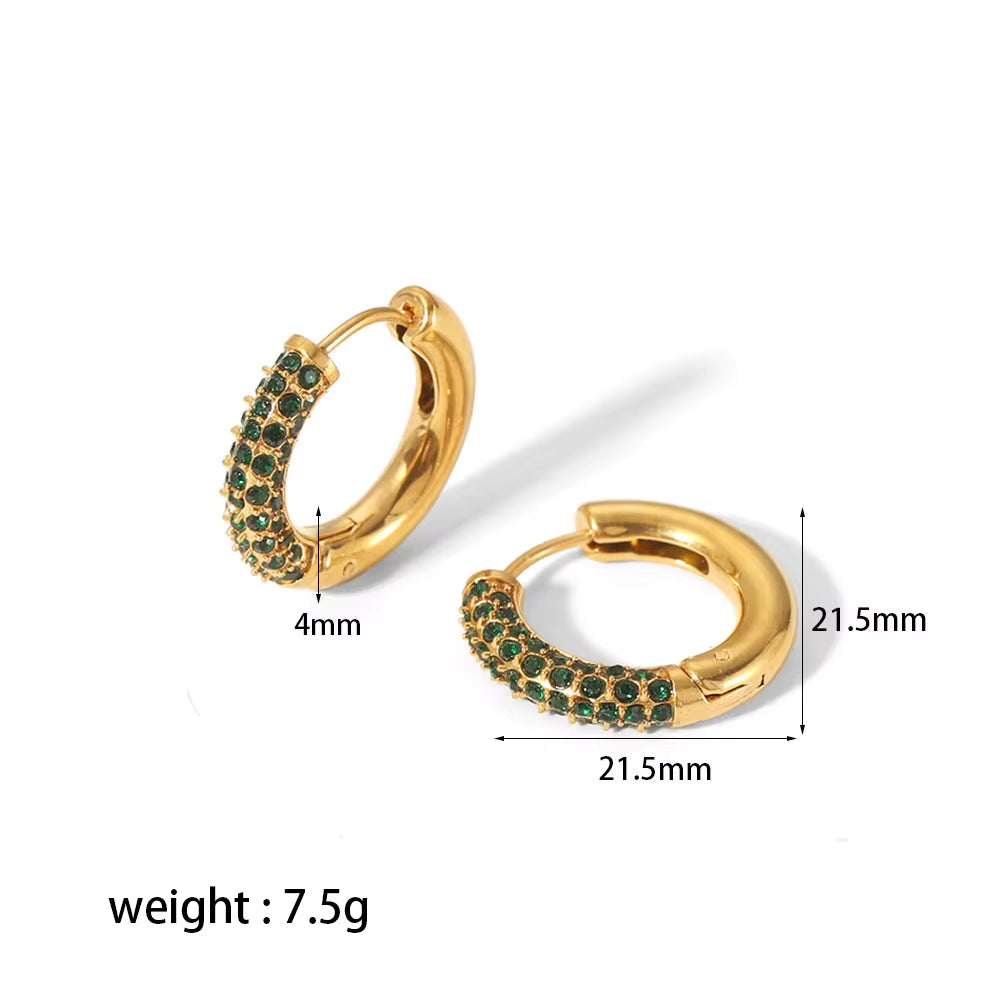 Non Tarnish 18K Gold Plated Simple Ins Micro Zirconia Pave Stainless Steel Huggie Earrings Trendy Jewelry FJE0139 My Store