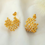 JEWELRY EH246-7 Hollowed Out Small Gold Beads Patchwork Grid-Like Earrings Set with Rubber Beads Rhinestone Earrings My Store