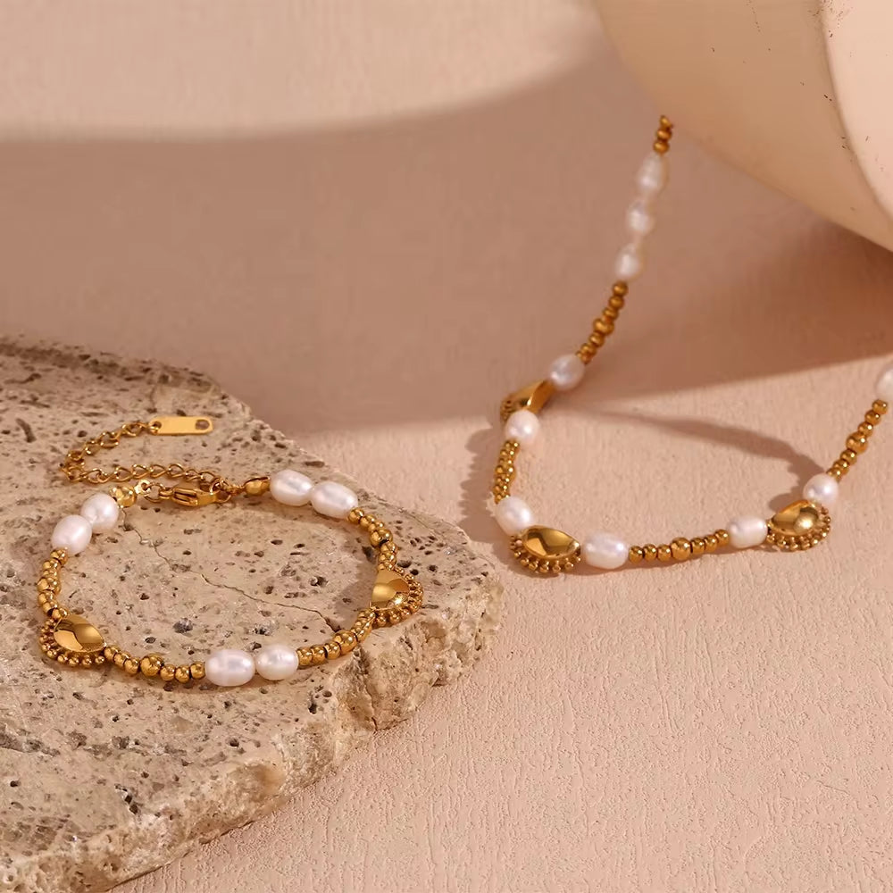 Fresh Water Pearl Chain Choker Necklace Gold Plated Jewelry Tarnish Free Stainless Steel Necklace My Store
