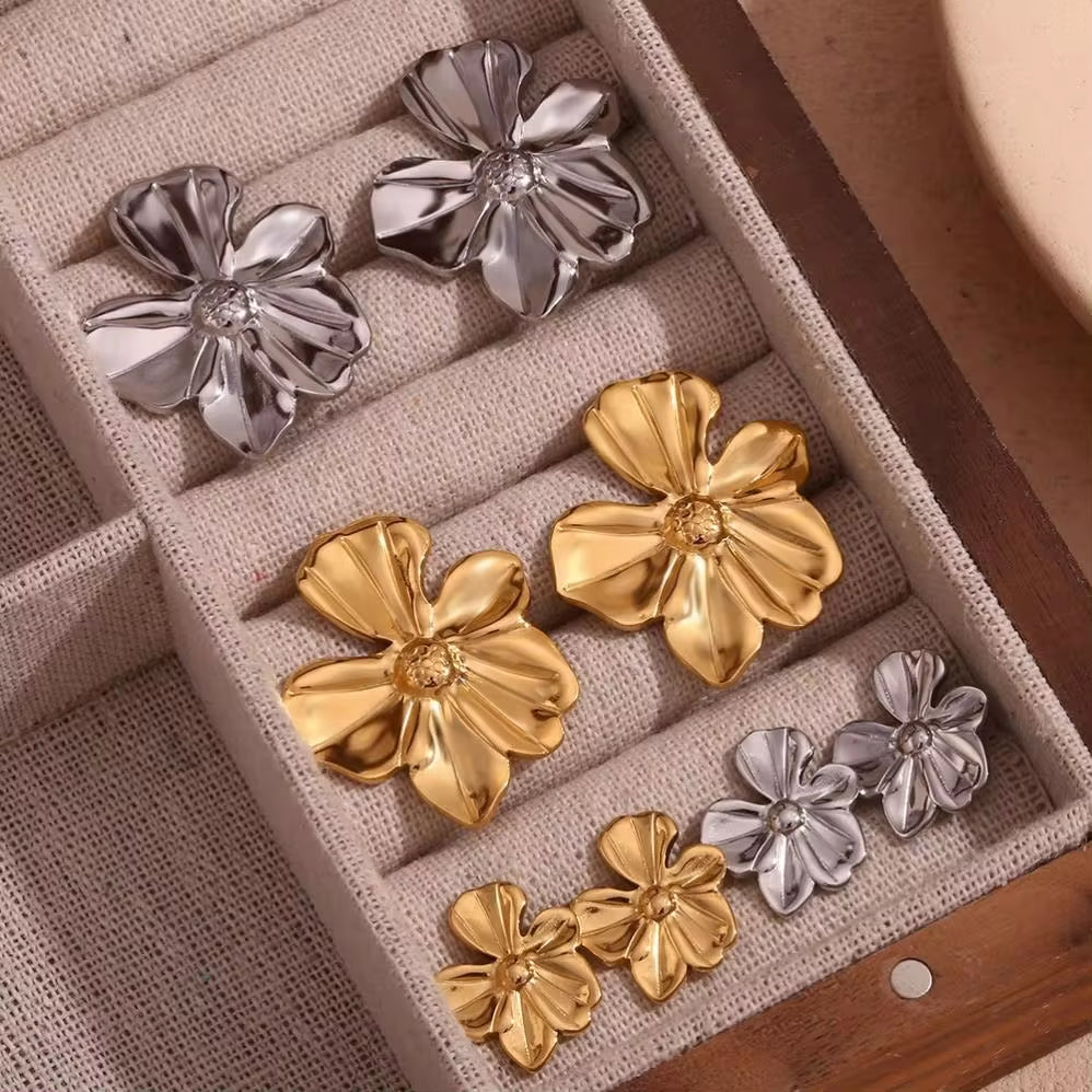 2024 New Arrivals Engraved Flower Earrings Gold Plated Gift for Girls Stainless Steel Stud Earrings My Store