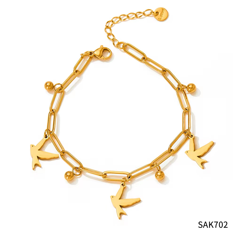 2024 Women Gold Plated Paper Clip Chain Bracelet Swallow Bird Pendant Necklace Jewelry Set My Store