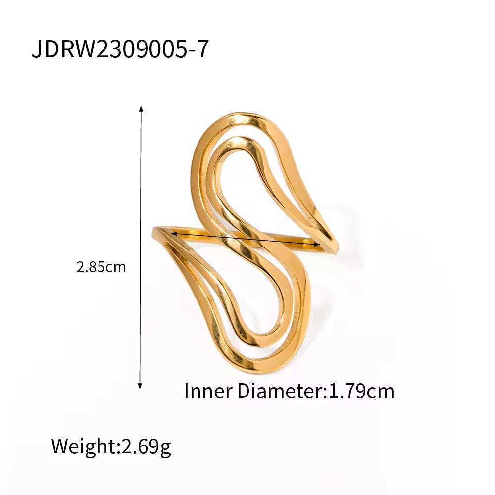 Geometric Jewelry Stainless Steel Ring Girls 18K Gold Plated Thin Lines Hollow Spiral Stacking Rings My Store