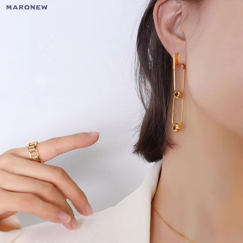 Designer Custom French Bohemian Fashion Jewelry 18K Gold Plated Stainless Steel Paper Clip Ball Studs Earrings My Store