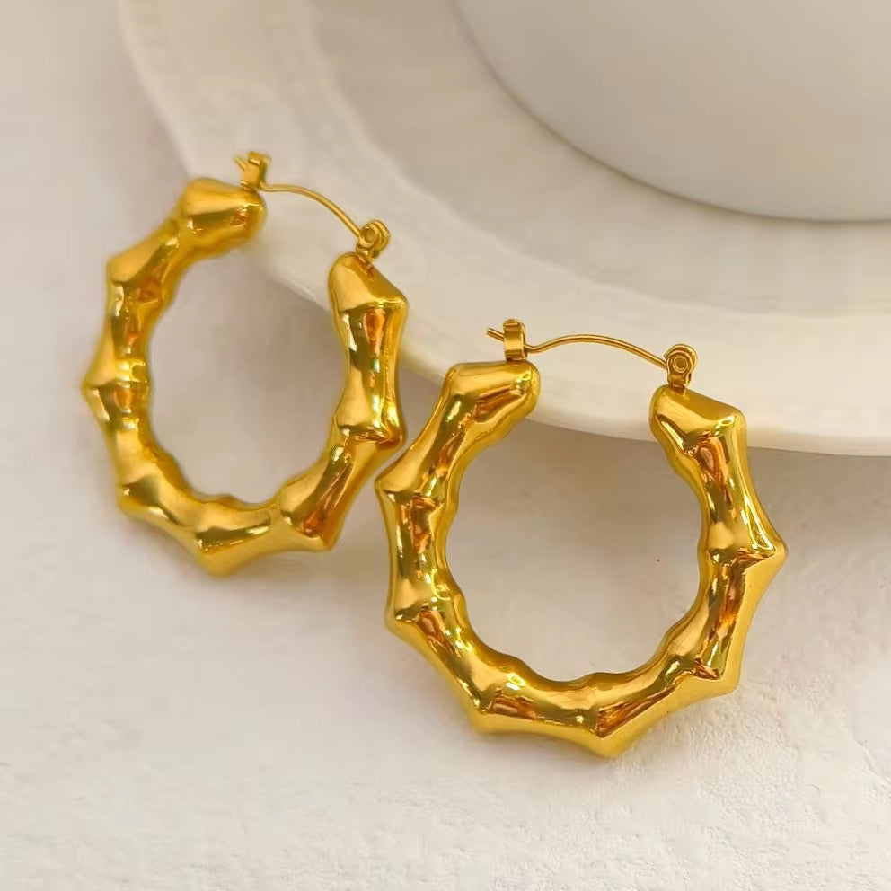 New Punk Bamboo round Gold Earrings Hoop Thick Earrings Twisted Big Metal Geometric for Women Drop Earrings Fashionable My Store