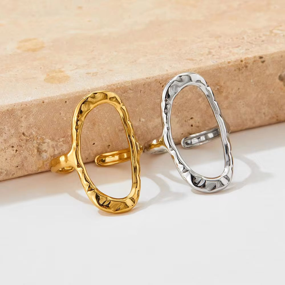 Punk Simple Oval round Rings Chic 18K Gold Plated Adjustable Opening Cuff Geometric Stainless Steel Ring for Women Men Unisex My Store