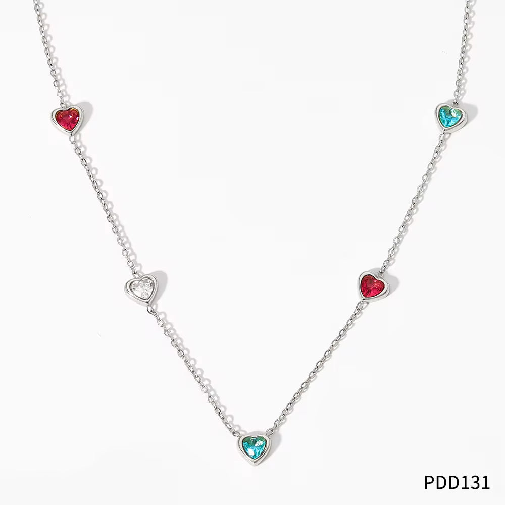 Luxury Jewelry Stainless Steel Chain Chocker Heart Zircon Pendant Necklace My Store