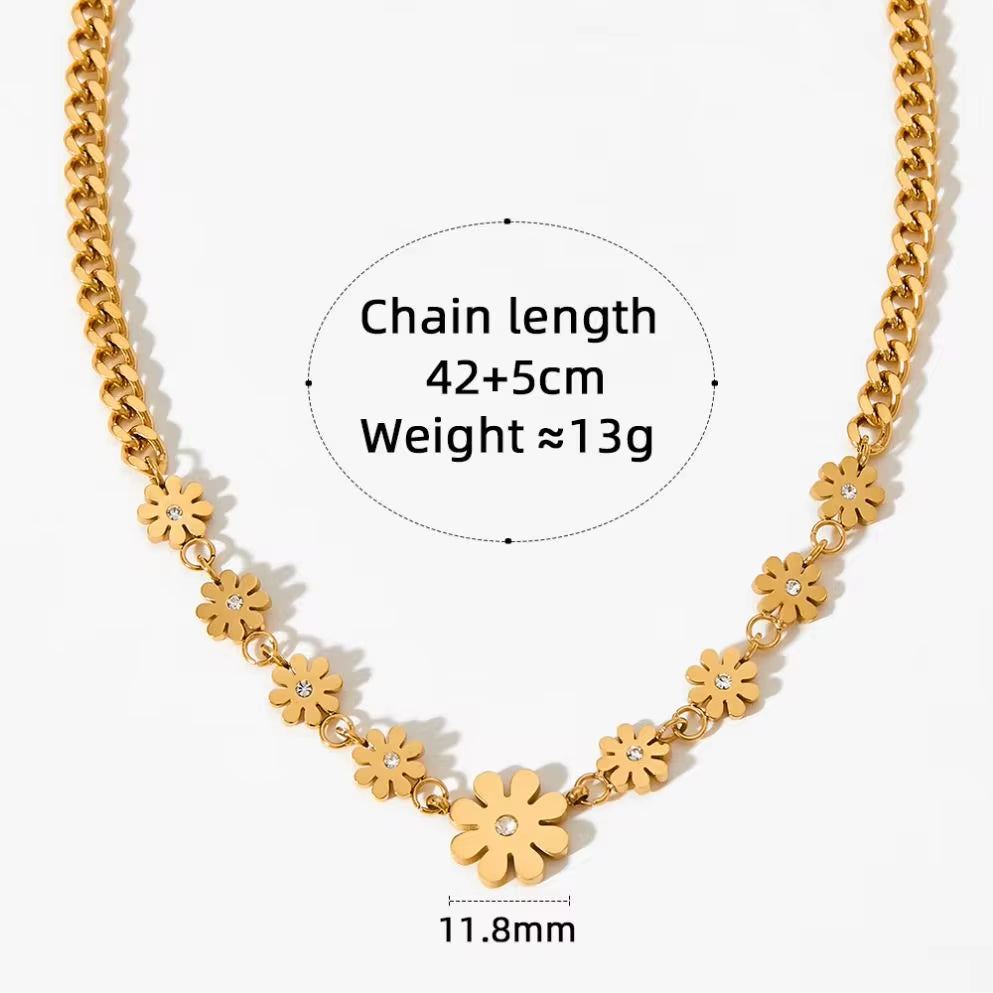 18K Gold Plated Stainless Steel Cuban Chain Jewelry Gift Daisy Flower Pendants Choker Necklace for Women My Store