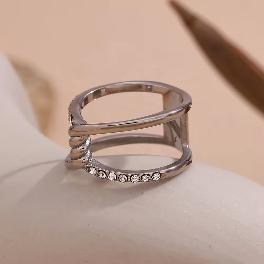 Hollow Crystal Rhinestone Stacking Ring 18K Gold Plated Rings Stainless Steel Jewelry My Store