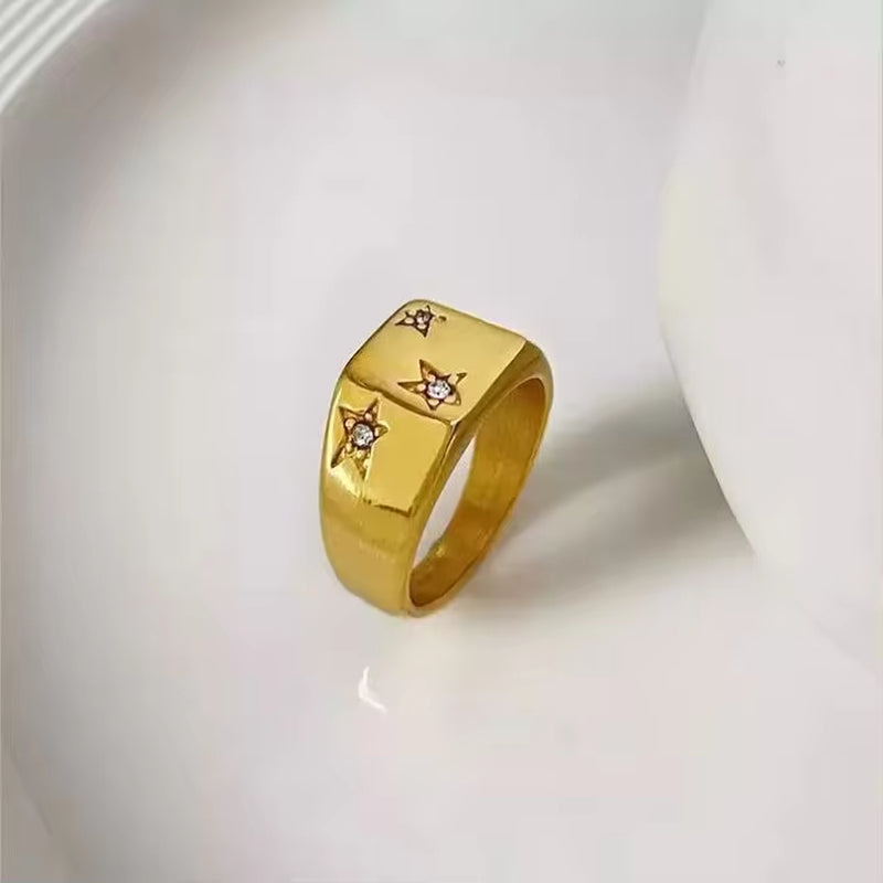 Stylish High Polished Stainless Steel Pentagram Cz Geometric Ring 18K Gold Plating No Fade Titanium Steel Smooth Square Ring My Store