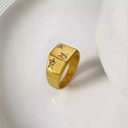Stylish High Polished Stainless Steel Pentagram Cz Geometric Ring 18K Gold Plating No Fade Titanium Steel Smooth Square Ring My Store
