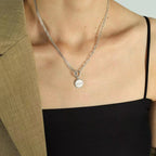 JEWELRY XL12 Wholesale OT Buckle round Plaque Necklace Women'S Alphabet Duplex Fashionable Collarbone Chain My Store