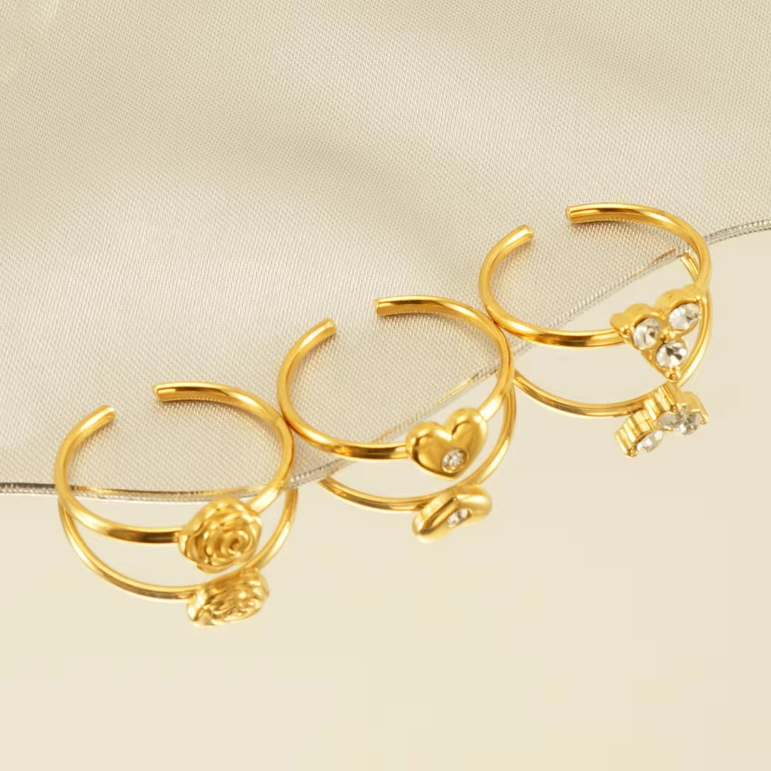 Waterproof 18K Gold Stainless Steel Zircon Ring Adjustable Ring Knotted Titanium Steel Heart Ring INS Wind Jewelry for Woman My Store